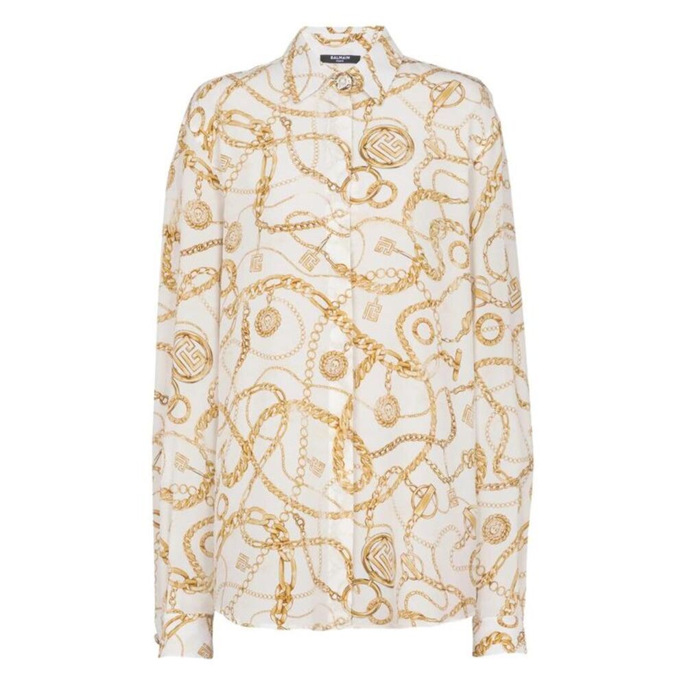 BALMAIN Women's Printed Silk Shirt Women WHITE Shirts